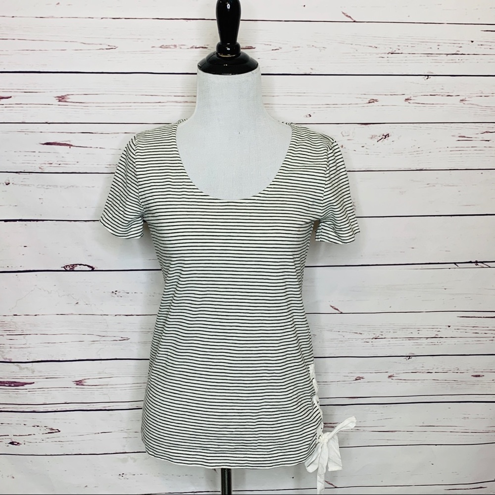 NWT J. Crew Black & White Nautical Stripe Lace Up Side Tee Size XXS T-Shirt Top